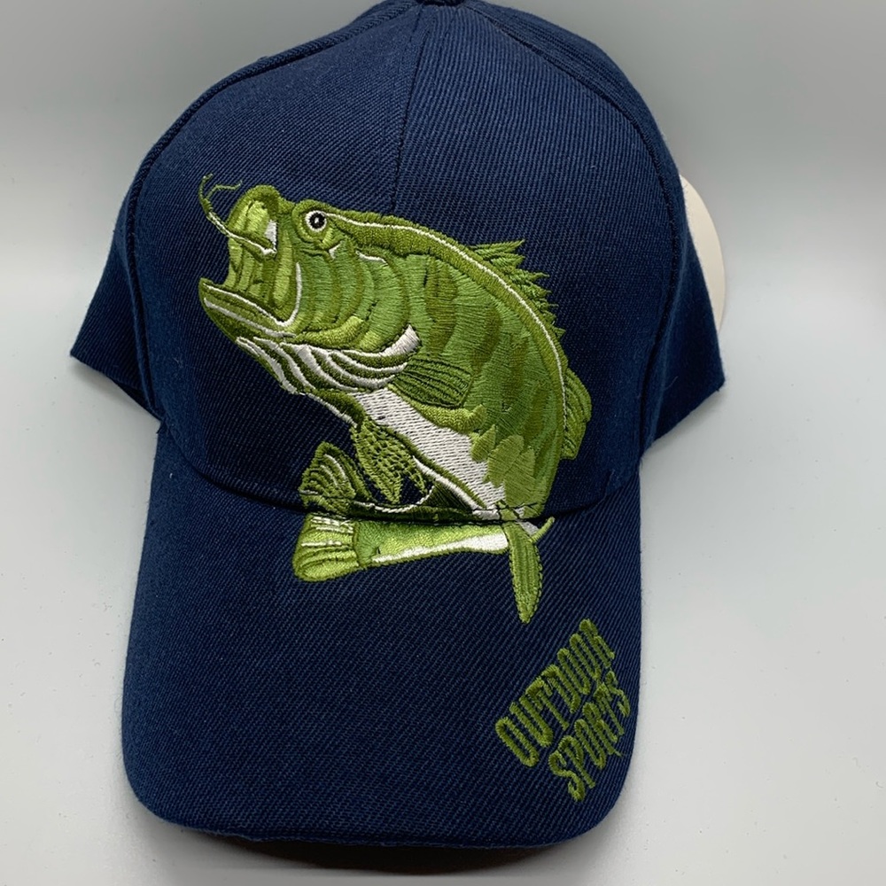 BIG BASS FISHING OUTDOOR SPORTS Navy Blue CAP HAT